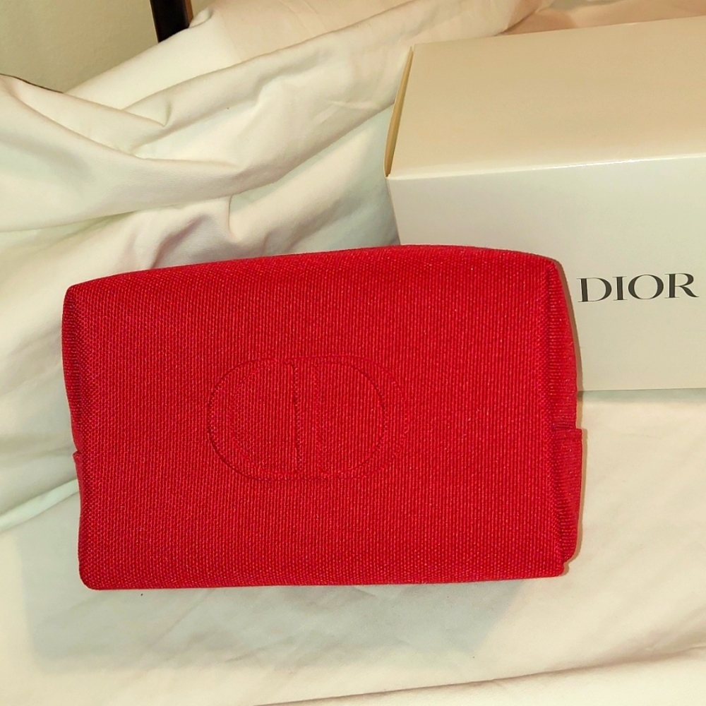 DIOR beauty red CD Cosmetic makeup Pouch Trousse bag